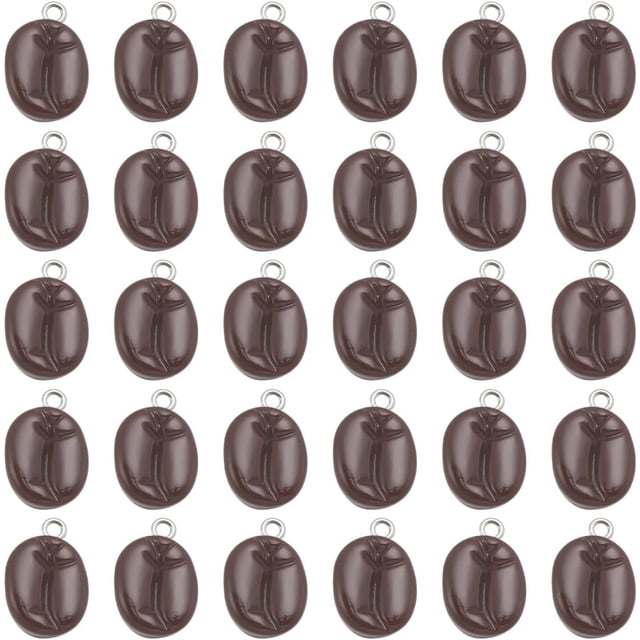 1 caja de 40 amuletos de granos de café de imitación de comida, pequeños amuletos de resina con forma de coco marrón.