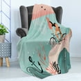 thumbnail image 4 of Graphic Beach Soft Flannel Fleece Throw Blanket, Abstract Summer Marine Cartoon Woman Cycling Underwater, Cozy Plush for Indoor and Outdoor Use, 60" x 80", Coral Pale Blue, by Ambesonne, 4 of 5