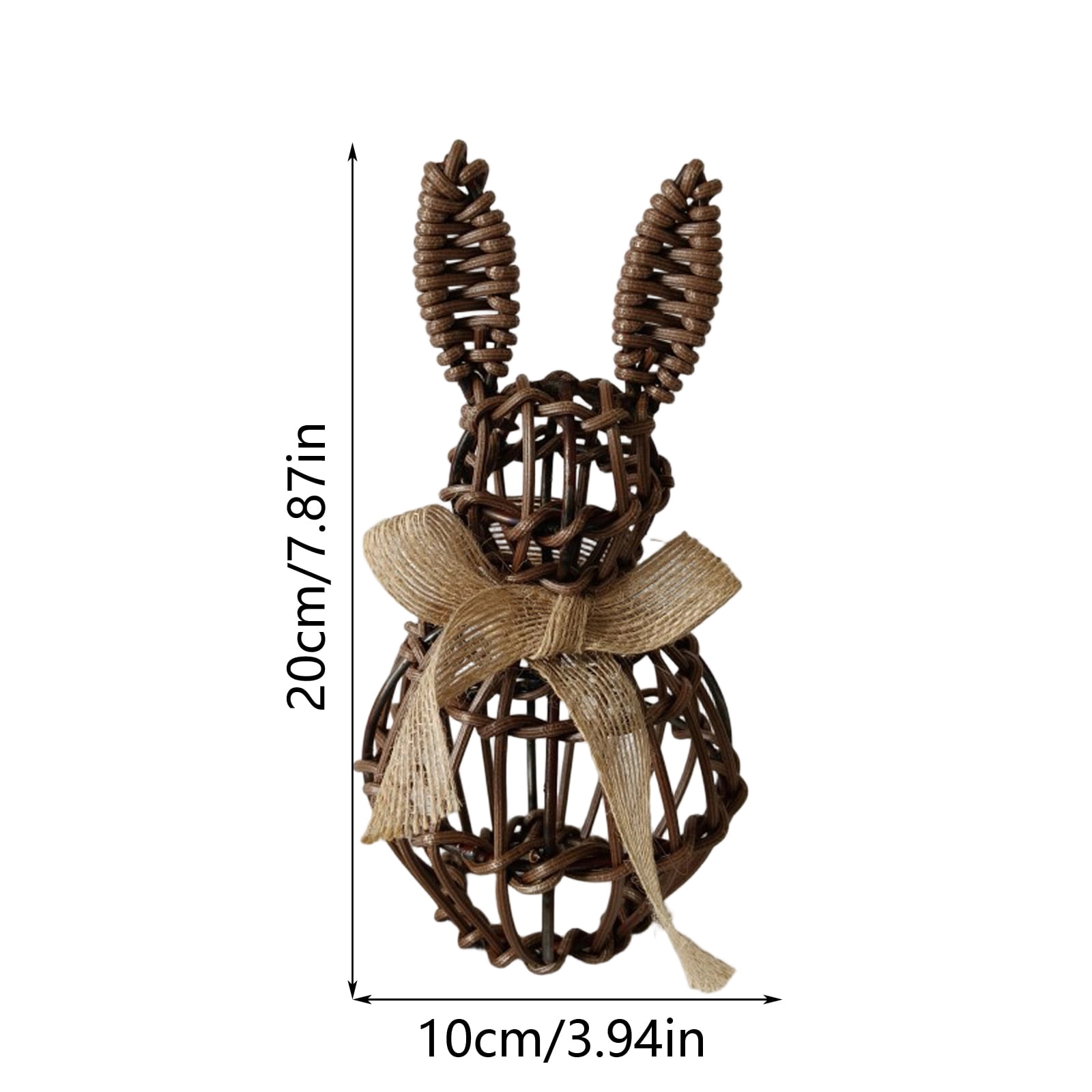 7.8Inch Rattan Woven Easter Bunny Decor Outdoor, Bunny Topiary with Beige Bow Rabbit Statue Farmhouse Rabbit Easter Decorations for Home Porch Garden Spring Decor