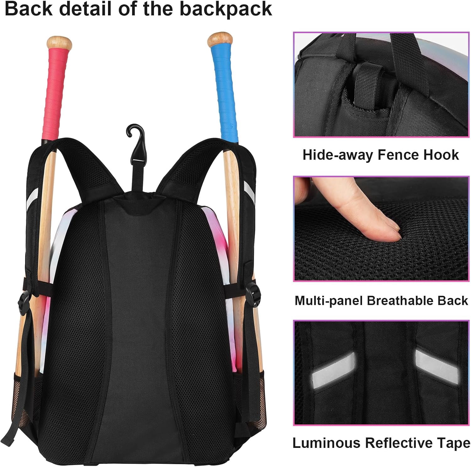 Matein Softball Bag, Lightweight Baseball Bat Backpack with Shoe Compartment and Fence Hook for Girls