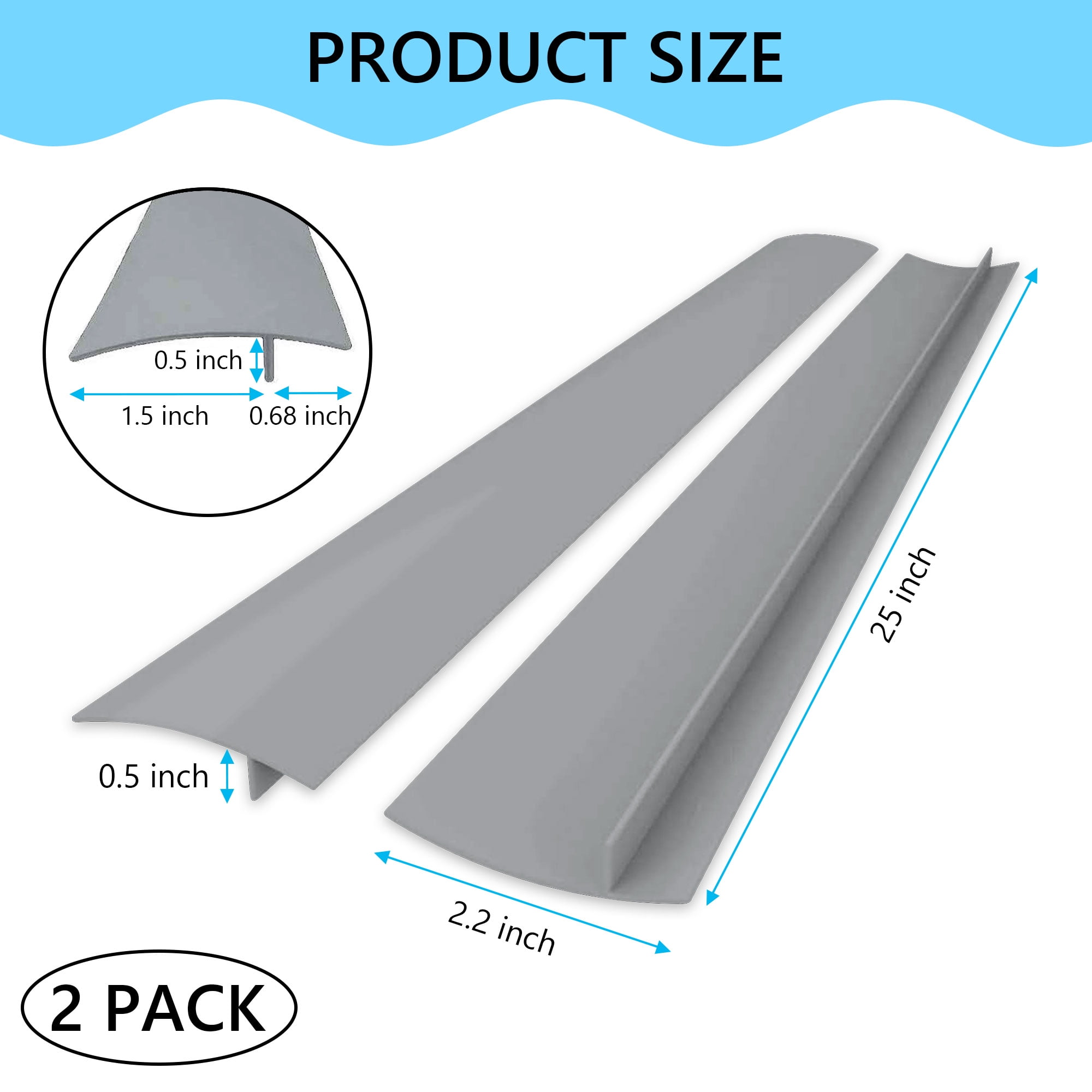Hengbo 2 Pack Silicone Stove Seam Covers 25inch Cooktop Seal Covers Kitchen Heat Resistant Stove Seam Filler Seal Countertop Oven Stove Washer Washer Dryer Leak Between Grey