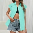 thumbnail image 2 of Duoif Womens Shirts Women's Elastic Cuffs Cotton Linen Button up Shirt for Daily Casual Commuting Womens Tops Mint Green XL, 2 of 7