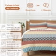 thumbnail image 6 of 3 Piece Boho Orange Duvet Cover Set Queen Size,Microfiber Comforter/Quilt Cover with Corner Ties and 2 Pillowcases,Yellow Geometric Stripes Turquoise Bohemia All Season Bedding with Zipper Closure, 6 of 8