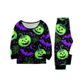 thumbnail image 2 of Halloween Pajamas, Halloween Matching Family Pajamas Green Pumpkin Bat Print Long Sleeve 2Pcs Pj Set Soft Sleepwear Nightwear Loungewear Holiday Party Costume Festive Cool Spooky Season for Family, 2 of 7