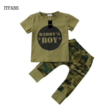 

Mioliknya Newborn Baby Girls Short Sleeve Letter T-shirt + Camouflage Elastic Waist Pants + Headband Outfits