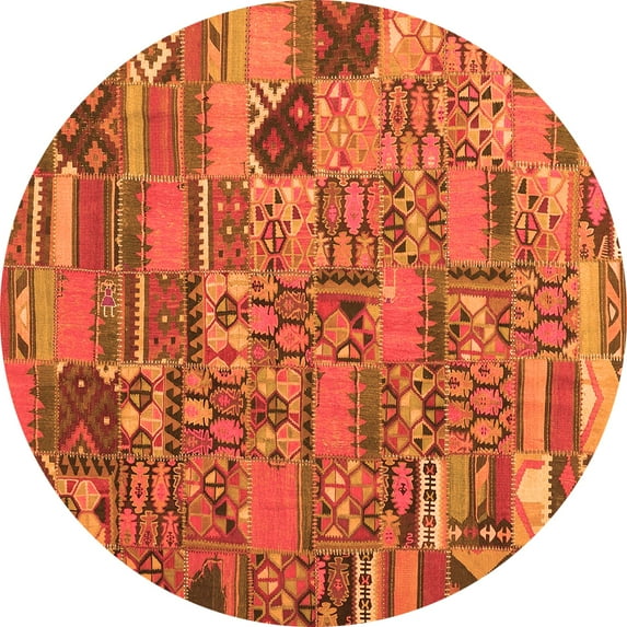Ahgly Company Indoor Round Patchwork Orange Transitional Area Rugs, 4' Round