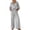 *Gray, variant on Women Striped Lapel Button 3/4 Sleeve Shirt and Drawstring Wide Leg Pants 2 Piece Outfit Set ,Casual Loose Vacation Suit Khaki,Women's Plus XXXL