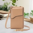 thumbnail image 4 of Women's Small Leather Cell Phone Purse Bag, PU Leather Zipper Shoulder Clutch, Card Holder Purse Khaki, 4 of 7