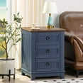 thumbnail image 6 of 18" Farmhouse Night Stand with 3 Drawers, Wood End Table Dresser for Bedroom, Navy Blue Nightstand, Bed Side Table with Metal Handle, Bedside Cabinet for Bedroom Living Room, Closet, 6 of 9