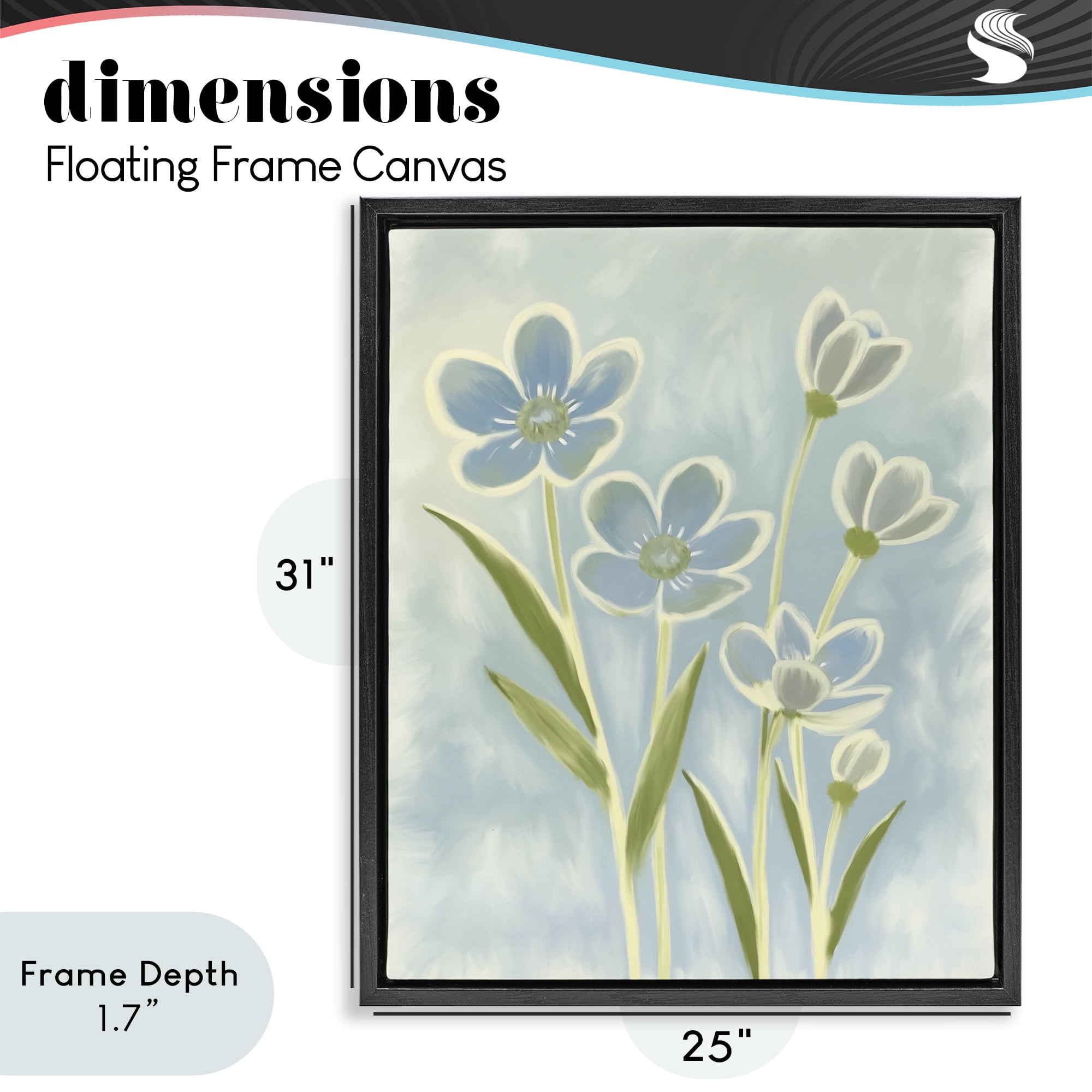 Stupell Industries Blue Petals Contour Black Framed Floater Canvas Wall Art, design by Kim Allen