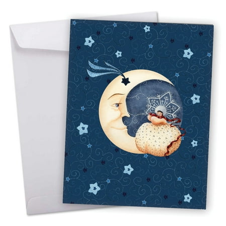 J6700AXSG Big Merry Christmas Greeting Card: 'Blue' Featuring Christmas Motifs in Soothing Blue and Cream Greeting Card with Envelope by The Best Card