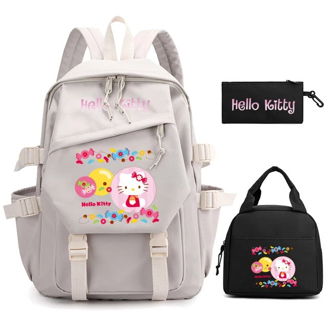 3Pcs/set Hello Kitty Anime Backpack for Girl Boy Children Lunch Bags Student Teenager Bookbag Schoolbag Knapsack Women Rucksack