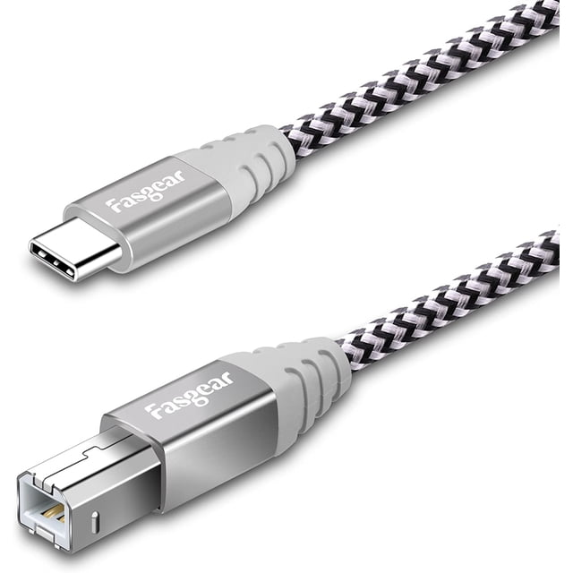 Fasgear 3ft Type C to USB B Midi Cable Nylon Braided 2.0 Printer Scanner Cord with Metal Connector Compatible with AiO, HP, Canon, Samsung Printers,Brother,MacBook Pro,Dell and More (1m,Gray)
