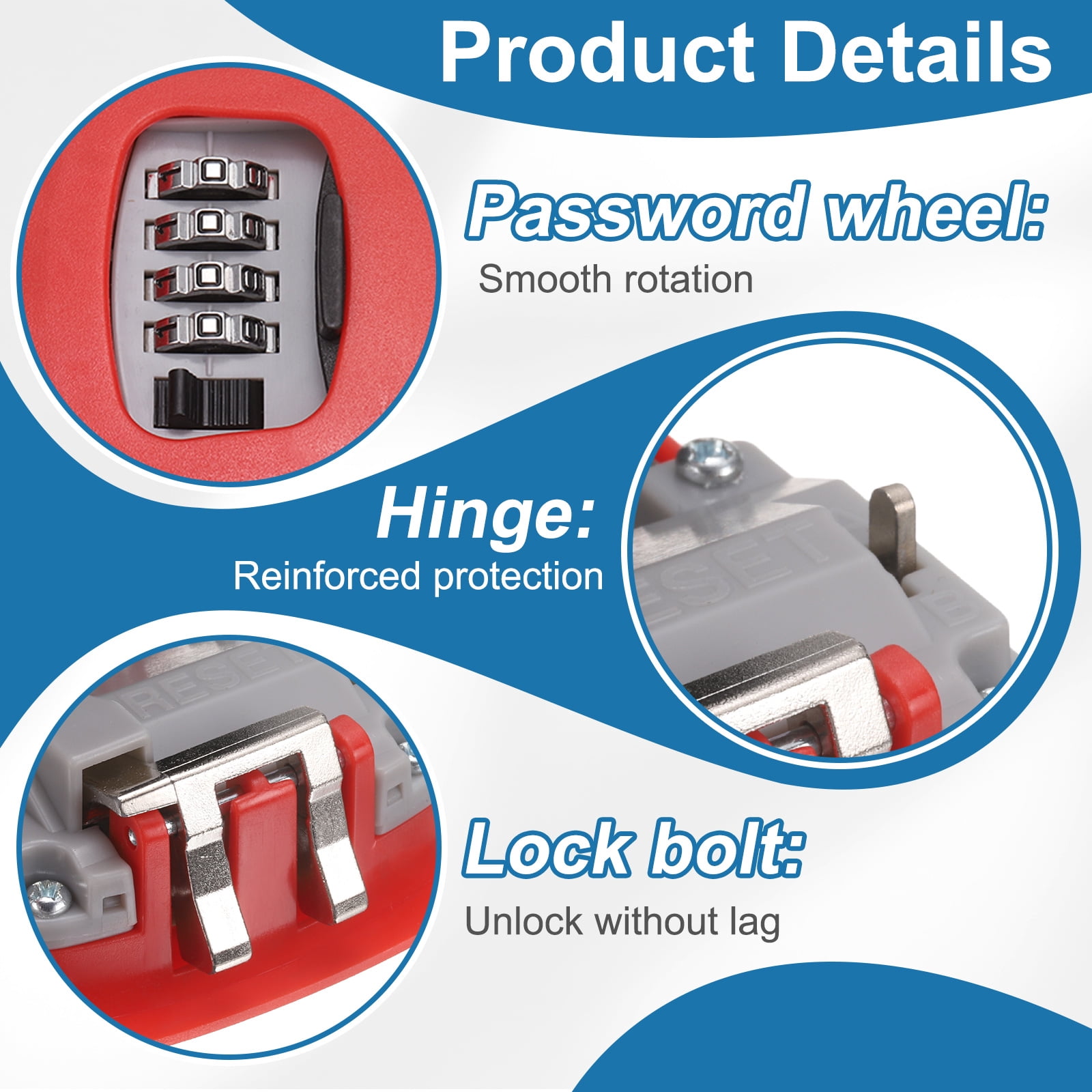 Uxcell Wall Mount Key Lock Box (4.7"x3.9"x1.8", Red) - 4 Digit Portable Combination Lockbox for Keys Safe Security Storage Resettable Code Lockbox for Home Office