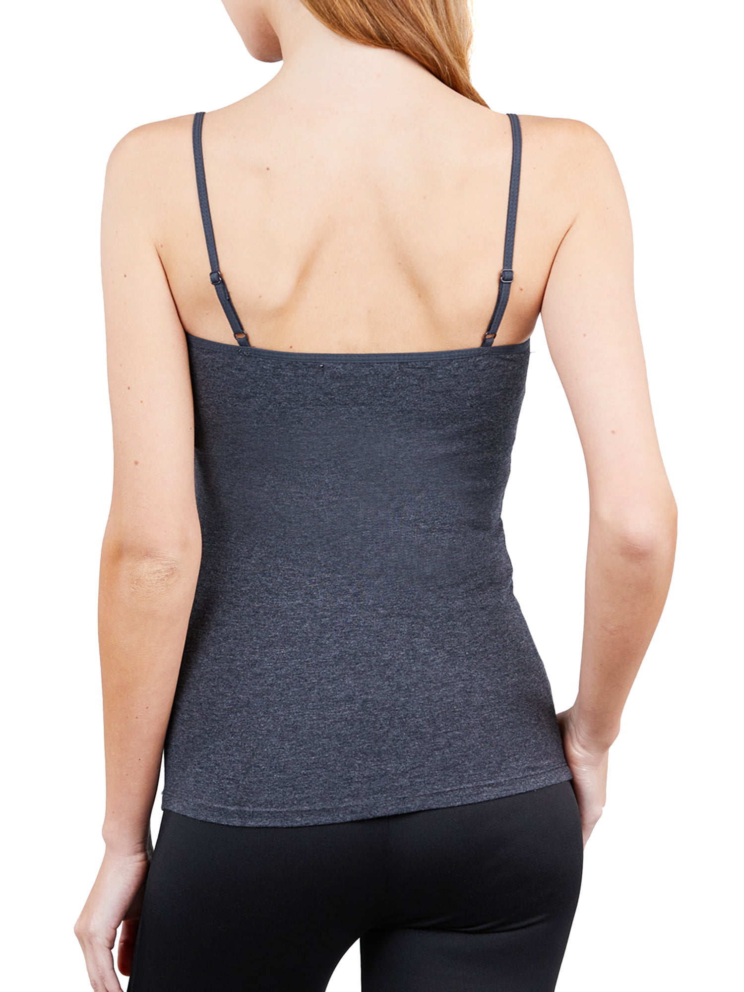 Juniors Solid Plain Adjustable Spaghetti Strap Layering Cropped Camisole  Tank Top (Charcoal Grey/Charcoal Grey, M) 