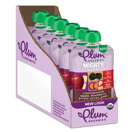 Plum Organics Mighty 4 Toddler Food Pouches: Apple  Blackberry  Purple Carrot  Greek Yogurt  Oat - 4 oz  6 Pack  Baby Food