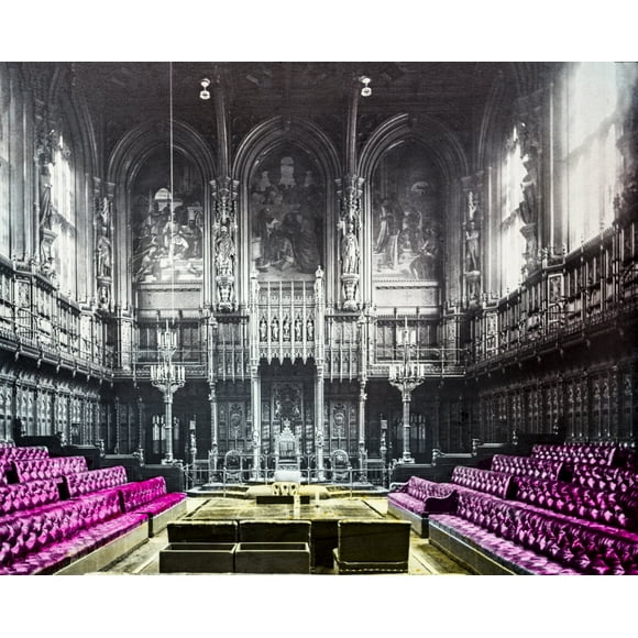 Magic Lantern slide circa 1900 hand coloured views of London, England in Victorian times. The House of Lords inside the chamber by John Short / Design Pics (17 x 14)