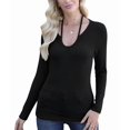 thumbnail image 3 of Womens Fall Clothes Long Sleeve Shirts Halter U Neck Ribbed Knit Slim Fitted Basic Casual Tops Black XL, 3 of 9