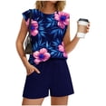 thumbnail image 5 of YOIAVAIOY Two Piece Linen Short Set for Women Summer 2 Piece Outfits Print Set V Neck Sleeveless Tank Top and Shorts Pockets Lounge Sets Blue XL, 5 of 8
