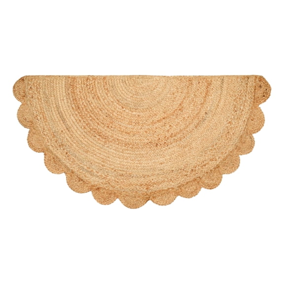 Savi Home Half Handwoven Jute Braided Area Rug with Scalloped Border 22 x 42 Inches Natural