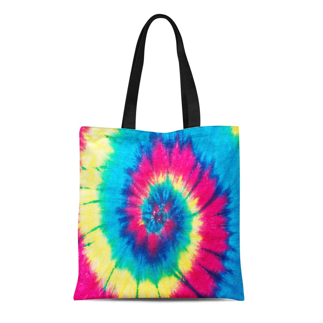 SIDONKU Canvas Tote Bag Blue Hippie Rainbow Spiral Tie Dye Pattern ...