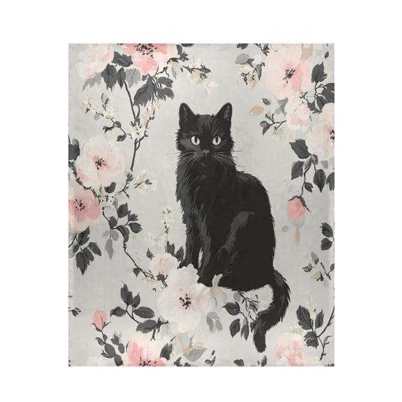 Qxltty Vintage Black Kitten Soft Cozy Fluffy Blankets for Couch Sofa Chair Bed Camping Picnic Travel Lightweight Bed 50×60inch