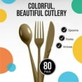 thumbnail image 2 of Exquisite Heavyweight Metallic Gold Plastic Forks, Spoons & Knives Assortment, Medium Size, 24 Count, 2 of 6