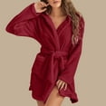 thumbnail image 6 of KBODIU Womens Fleece Warm Robe Nightgowns, Solid Soft Long Sleeve Faux Velvet Sleepwear, Winter V-Neck Cozy Fluffy Short Bathrobe, Plush Night Dressing Robes for Women with Pokets S-5XL, 6 of 6