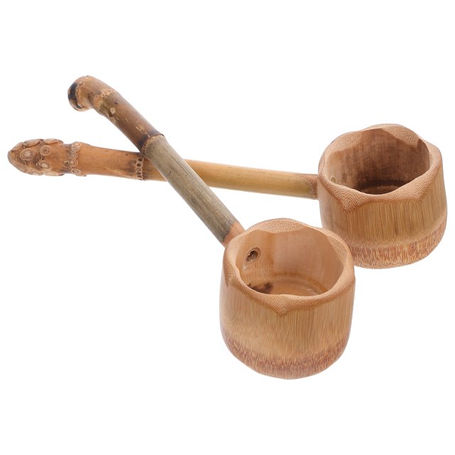 2 cucharones de bambú para agua: cucharón asiático de mango largo para cocina y baño. Pala de agua de estilo japonés para múltiples usos, fácil de limpiar.