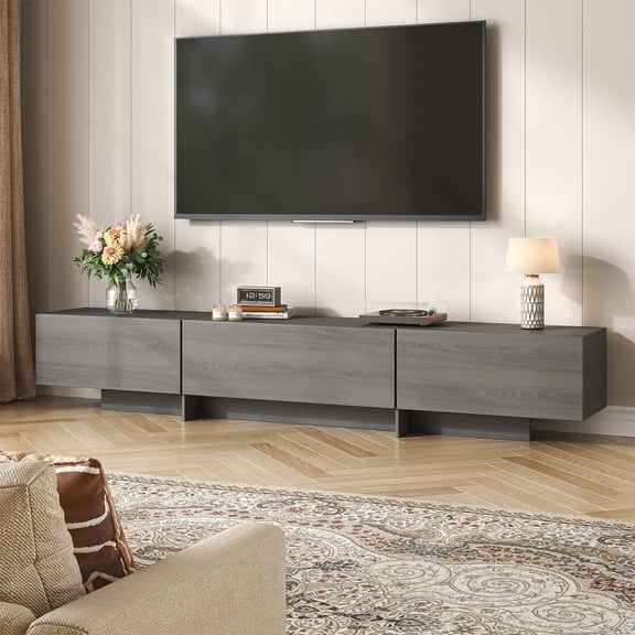 Modern TV Stand for TVs up to 80", Mid Century Entertainment Center with Storage Cabinets, Media Console for Living Room, Grey