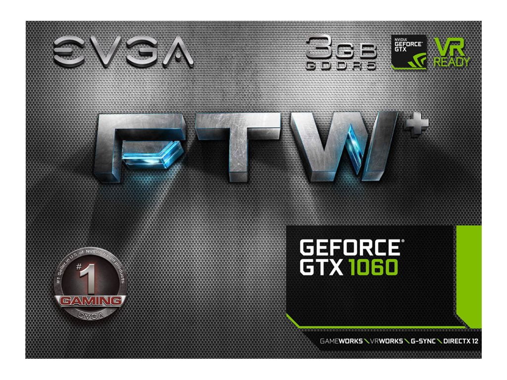 EVGA GeForce GTX 1060 FTW+ DT GAMING ACX 3.0 & LED - Graphics card - GF GTX 1060 - 3 GB GDDR5 - PCIe 3.0 x16 - DVI, HDMI, 3 x DisplayPort