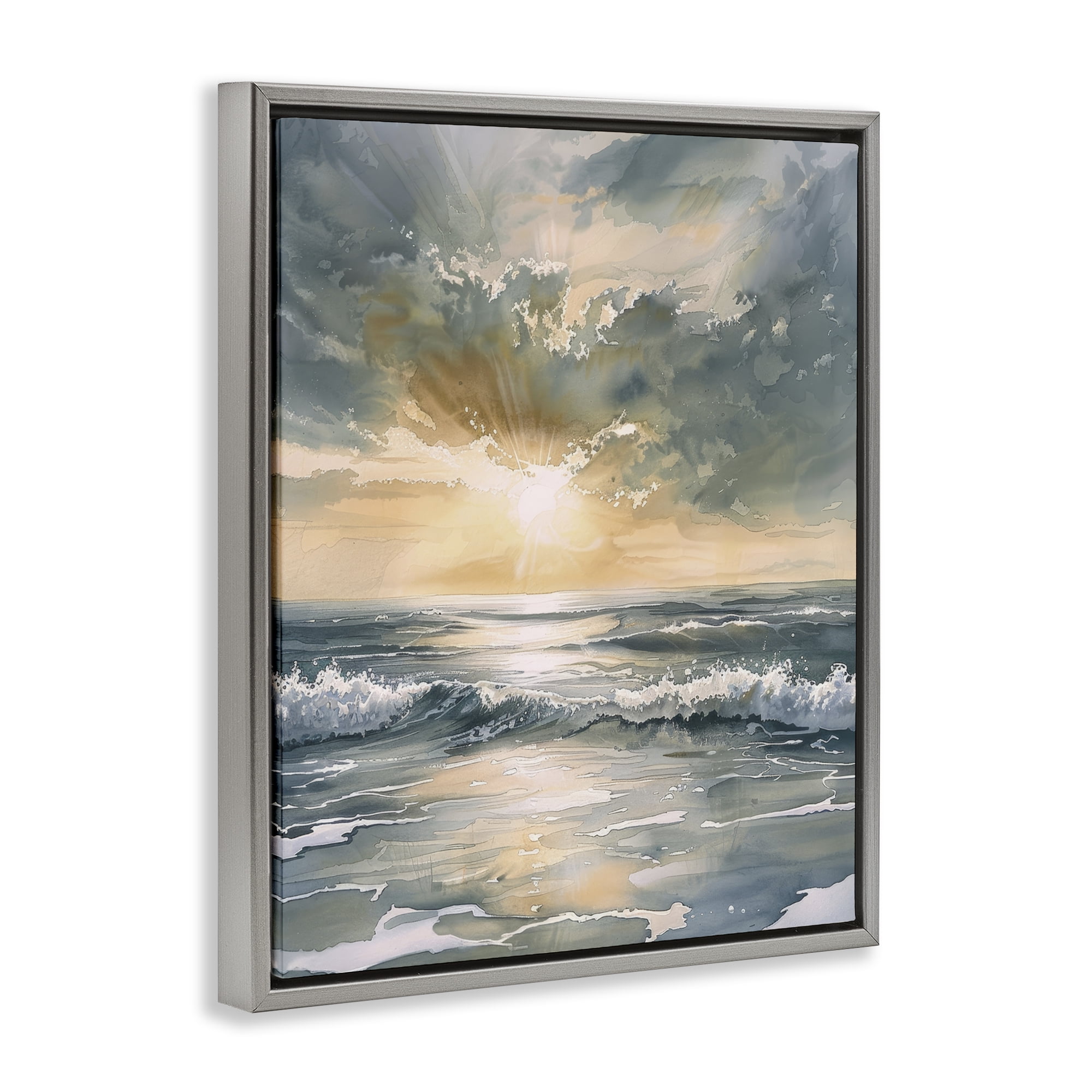 Stupell Industries Sunlit Waves Golden Reflection Gray Framed Floater Canvas Wall Art, design by Petal Prints Design