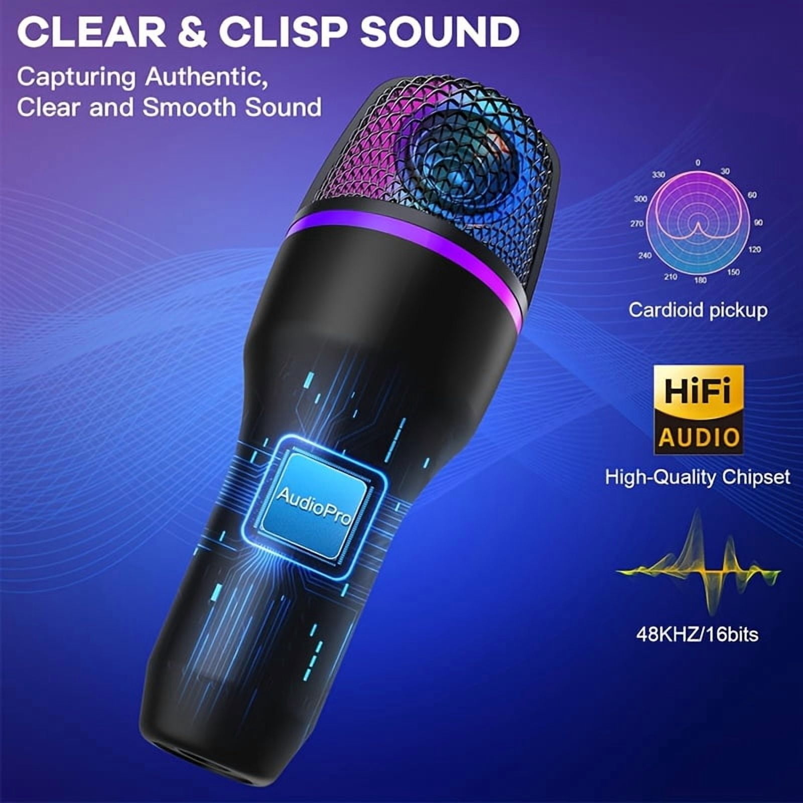 USB Condenser Microphone with Noise-Canceling, Portable Studio Recording & Streaming Mic for Gaming, Calls, Music, Compatible with PC, Laptop, Mobile Devices
