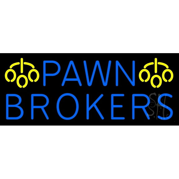 Pawn Brokers Logo LED Neon Sign 13 x 32 - inches, Black Square Cut Acrylic Backing, with Dimmer - Bright and Premium built indoor LED Neon Sign for Pawn store interior decor, and stroefront.