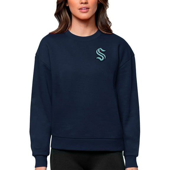 Women's Antigua Navy Seattle Kraken Primary Logo Victory Crewneck Pullover Sweatshirt