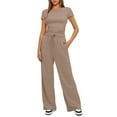 thumbnail image 2 of Zoeecloth Women T-Shirt Top + Pant Suits Solid color Top 2Pcs Outfits Short Sleeve Top High Waist Long Pants with Pockets 2 Piece S-XXXL, 2 of 9