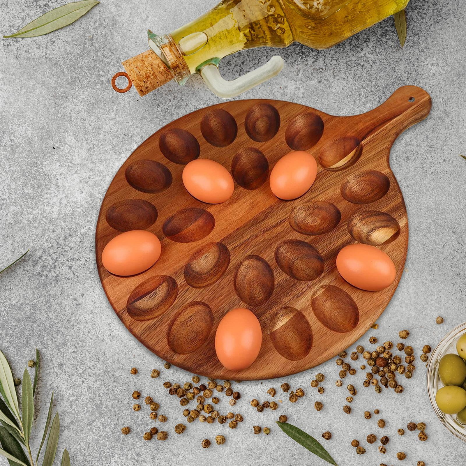TISHITA Wood Deviled Egg Platter Egg Holder Versatile Reversible Egg Tray Cutting Board for Refrigerator Party Home Kitchen Supplies