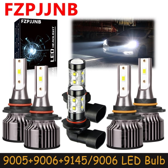 FZPJJNB for Dodge Avenger 2008-2009 Combo LED Headlights High Low + Fog Lights Bulbs,9005+9006+9145/9006,White,V25,C21
