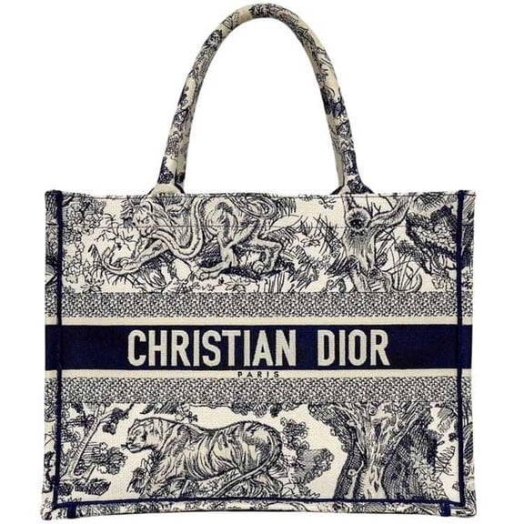 Pre-Owned Christian Dior Book Tote Bag f-24650, Navy and White Jacquard Canvas,... (Good)