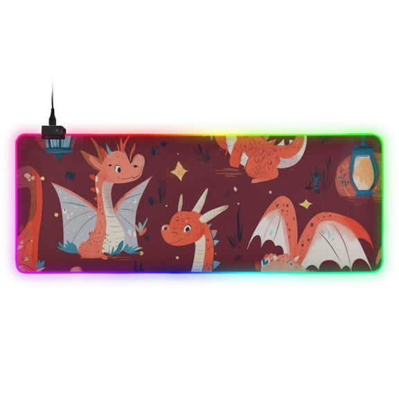 Red Cute Dragon RGB Gaming Mouse Pad Large Keyboard Mat Rubber Base 13 Light Modes