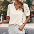 thumbnail image 2 of Top de manga corta de hilo de red de color liso con cuello en V para mujer primavera verano OAVQHLG3B Store  lin121212, 2 of 5