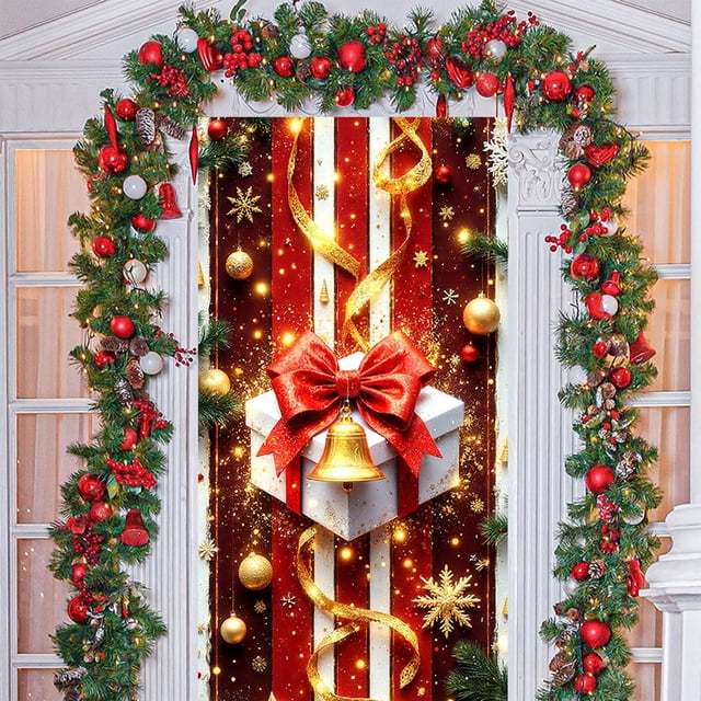 Cubrepuertas Navideño - Diseño de Papá Noel - 89 X 180 Cm - Decoración para Fiestas y Festivales | Tela de Poliéster Resistente - Fácil de Instalar - Apto para Interiores y Exteriores | Multicolor -