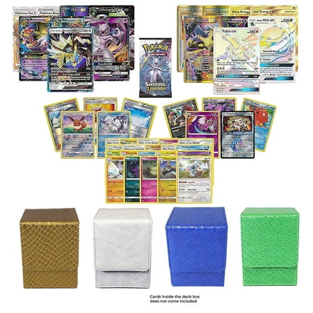 Playoly Pokemon Ultra Rare & Secret Rare Guaranteed with Foil - Rare Pokemon Cards - Booster Pack - 1 Dragonhide Deck Box-(Gold, Green, Blue, or