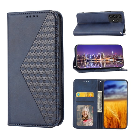SaniMore for Samsung Galaxy A53 5G PU Leather Case RFID Blocking, Magnetic Closure Flip Wallet Cover with Wrist Strap Card Slot & Multi-Angle Kickstand All-Inclusive Protective Shell, Blue