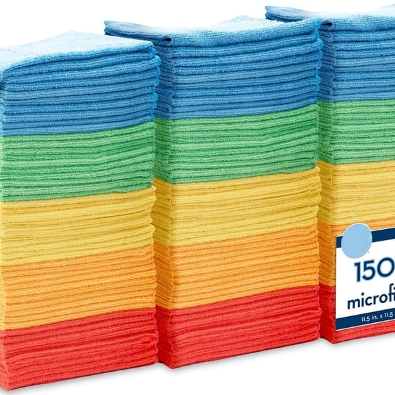 150 Pack Microfiber Cleaning Cloth, Bulk Towels for Home, Reusable Microfiber Towels for Cars, Cleaning Rags, Assorted, 11.5 Inches x 11.5 Inches, 150 Count