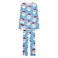 thumbnail image 4 of qolati Christmas Pajamas for Women Set 2 Piece Lounge Outfits Cute Santa Claus Print Long Sleeve Half Button Henley Pleated Sleepwear Long Pant Pjs Sets Light Blue XXXL, 4 of 5