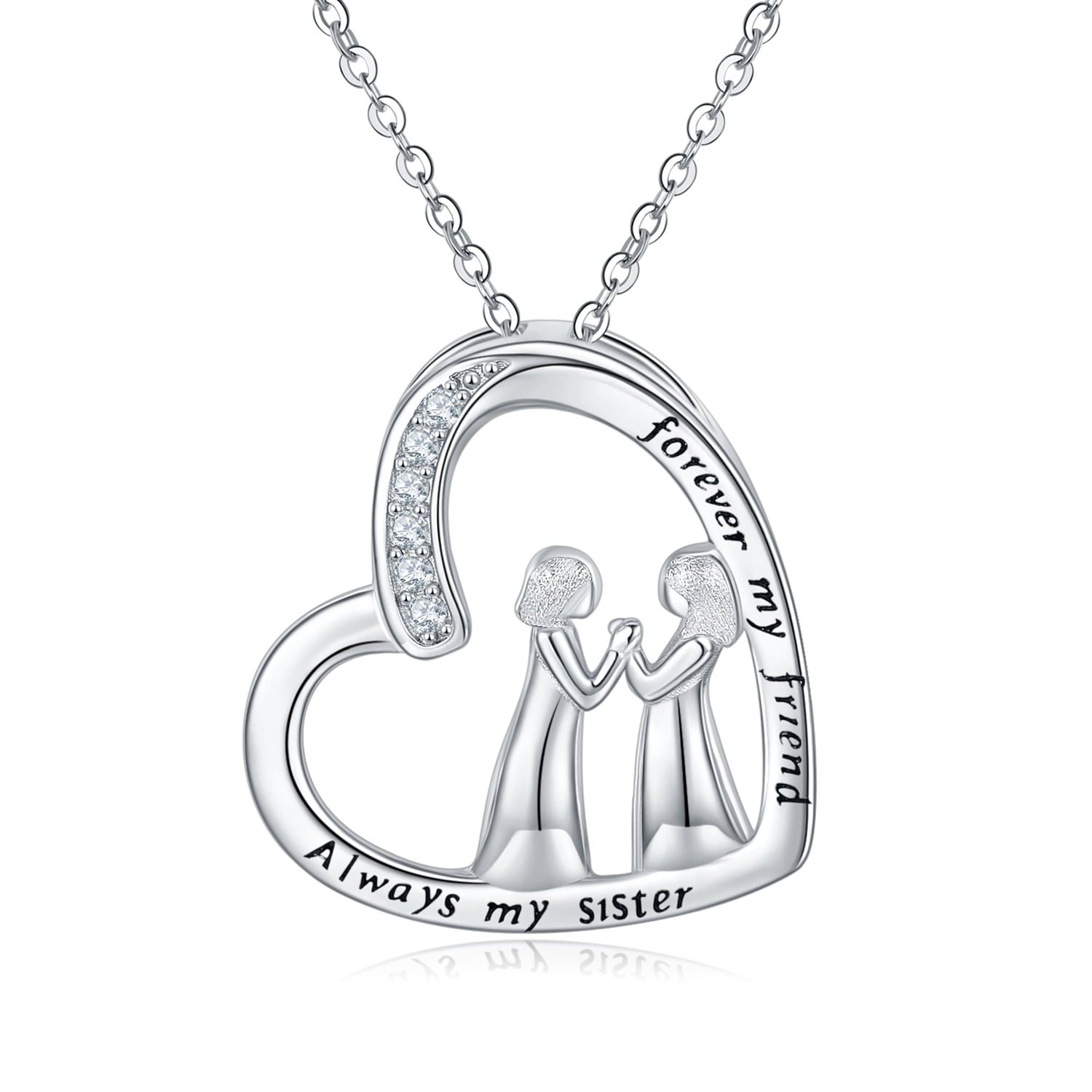 Sterling Silver Open Heart Necklace Pendant Quote always my mother forever my friend White Gold Plated