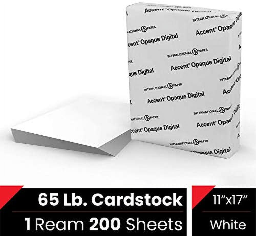 Accent Opaque White 11” x 17” Cardstock Paper, 65lb, 176gsm – 200 Sheets (1 Ream) – Premium Medium Weight Super Smooth Cardstock, Printer Paper for Ink Heavy Invitations, Cards, Images – 121954R