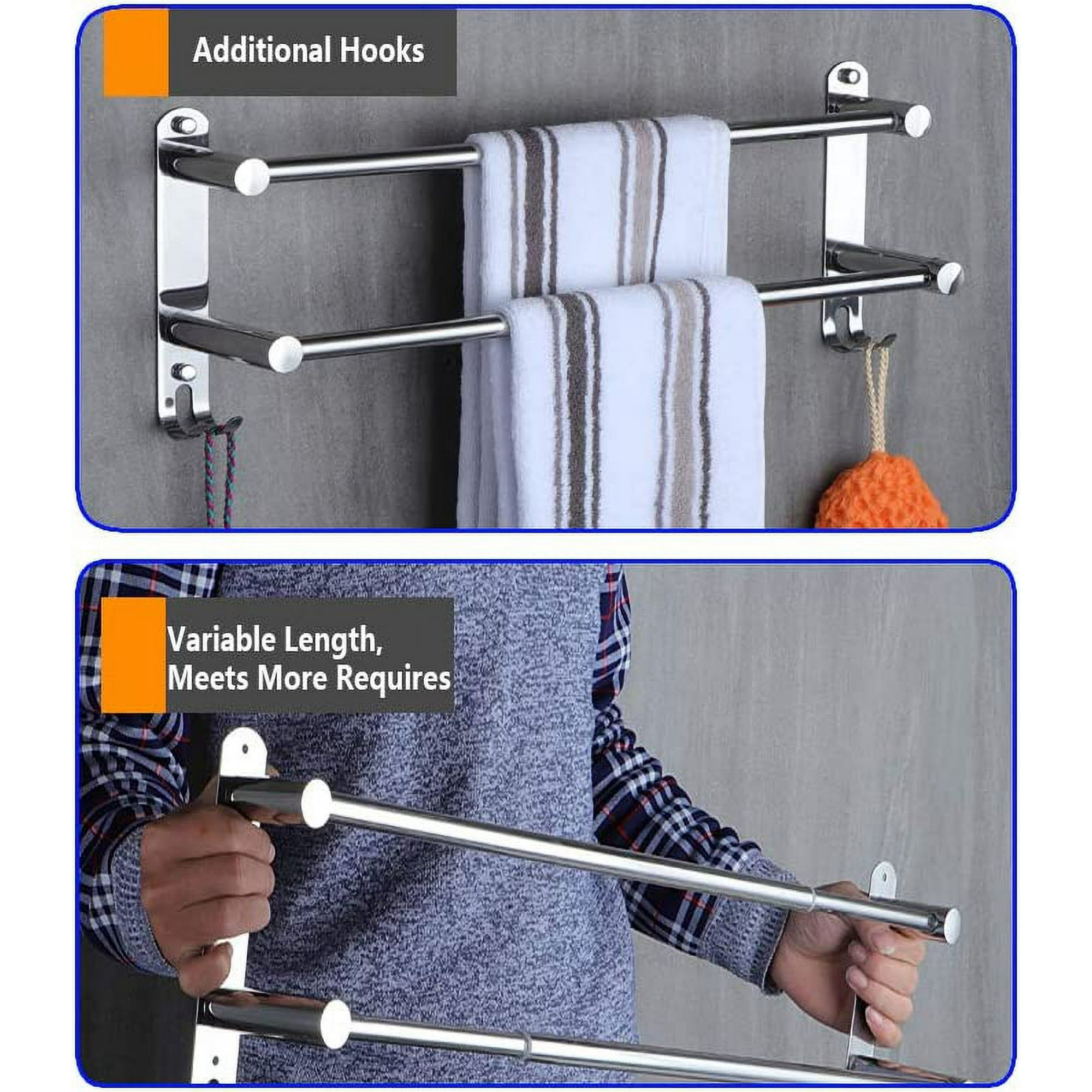 Towel Rack Stainless Steel Chrome Towel Bars Wall Mounted Retractable Towel Rack 49 90cm with Hook Walmart