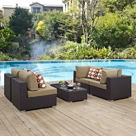 Convene 5pc Outdoor Patio Sectional Set - Mocha - Modway